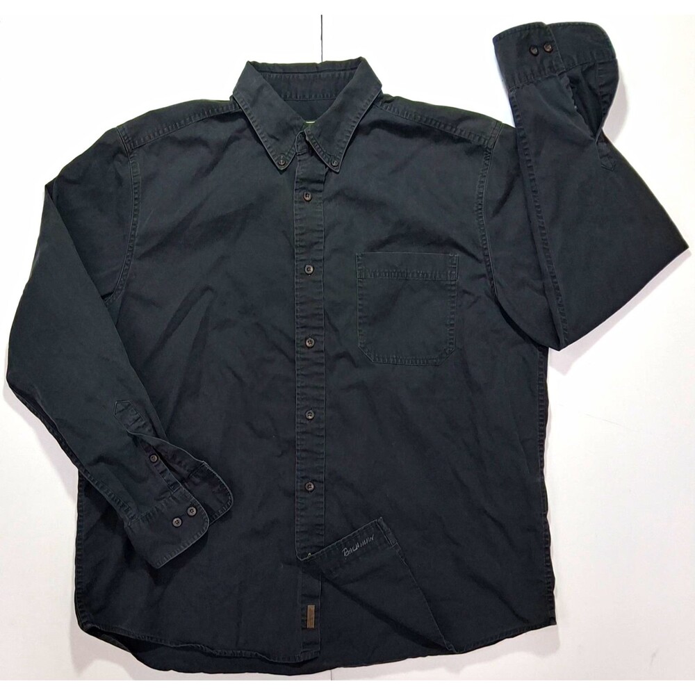 VTG Y2K Eddie Bauer Black Long Sleeve Button Down Shirt Men Large 100% Cotton